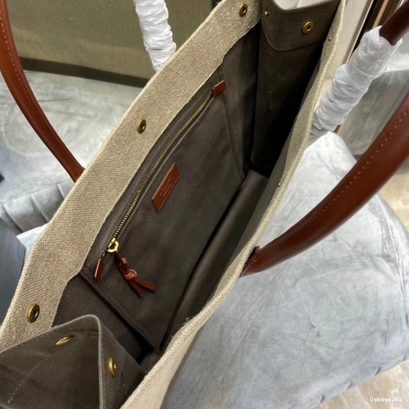 TOTE RIVE BAG LINEN AND LEATHER GAUCHE YSL IN 0724